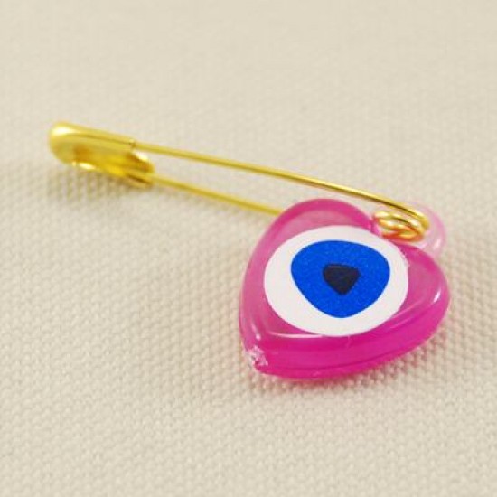 Kalp Nazar Boncuklu Çengelli İğne Pembe 1.2 cm 20 Adet