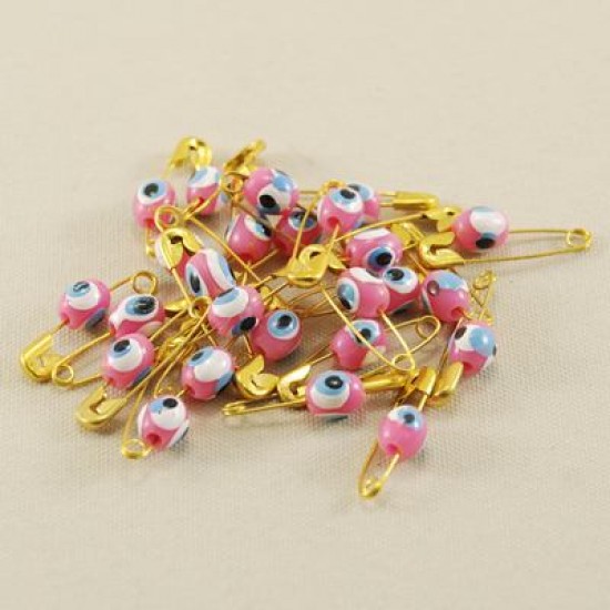 Minik Nazar Boncuklu Çengelli İğne Pembe 0.6 cm 20 Adet