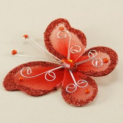Tül Kelebek Simli Kırmızı 4.8x5.8 Cm 20 Adet