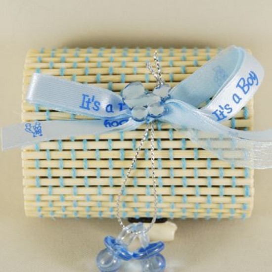 Bebek Şekeri İçin Ahşap Ve Hasır Sandık Mavi Tül Aksesuarlı 7.5X5 Cm