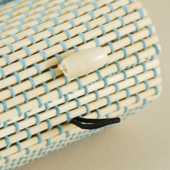 Bebek Şekeri İçin Ahşap Ve Hasır Sandık Mavi Tül Aksesuarlı 7.5X5 Cm