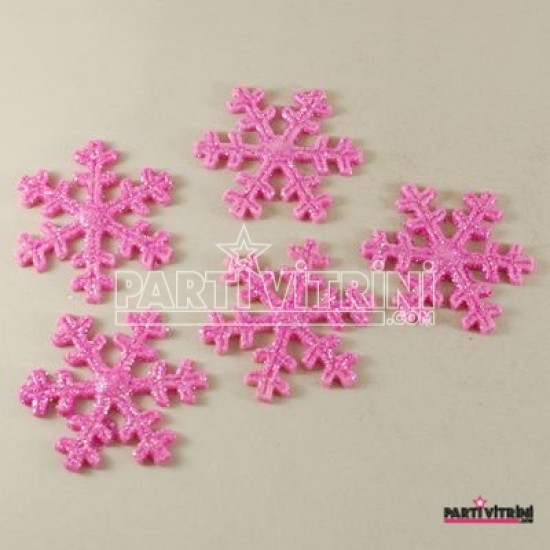 Pembe Sim Kaplı Plastik Kar Tanesi 5 Adet 6.5 Cm