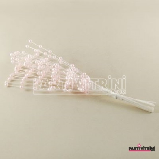 Sıralı İnci Sedefli Pembe Renk Sunum Telleri 5 mm İncili 10 Adet