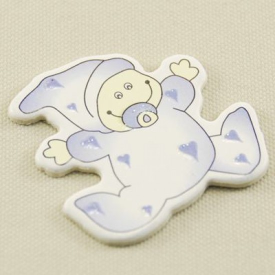 Mavi Elbiseli Ve Emzikli Erkek Bebek Ahşap Bebek Şekeri Süsü 20 Adet