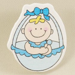 Mavi Sepet İçinde Bebek Ahşap Bebek Şekeri Süsü 20 Adet