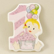 1 Yaş Günüm Pembe Sticker Ahşap Bebek Şekeri Süsü 20 Adet