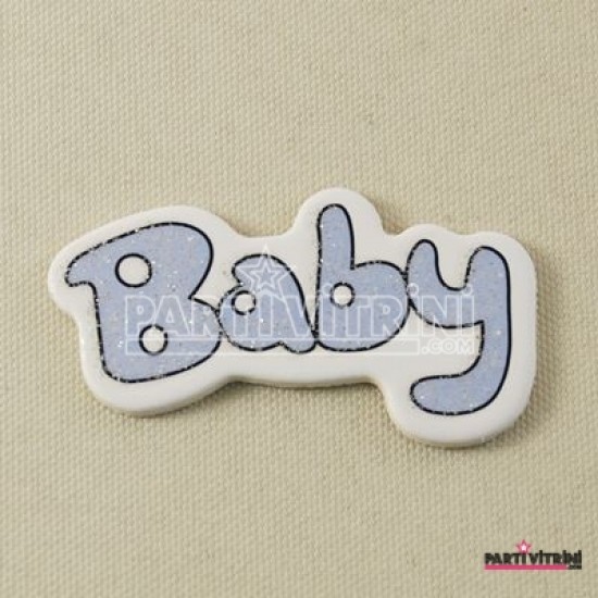 Baby Yazılı Mavi Simli Ahşap Bebek Şekeri Süsü 20 Adet