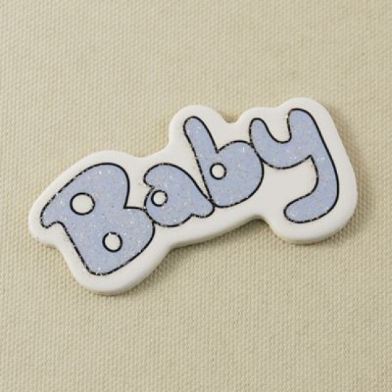 Baby Yazılı Mavi Simli Ahşap Bebek Şekeri Süsü 20 Adet
