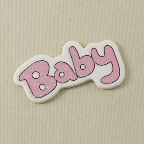 Baby Yazılı Pembe Simli Ahşap Bebek Şekeri Süsü 20 Adet