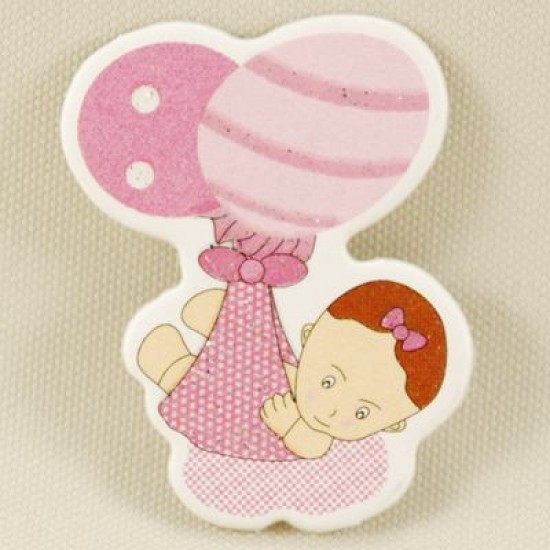 Balonlu Ve Kundaklı Kız Bebek Görselli Ahşap Bebek Şekeri Süsü 20 Adet