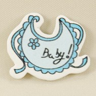 Bebek Önlüğü Şeklinde Mavi Sticker Ahşap Bebek Şekeri Süsü 20 Adet