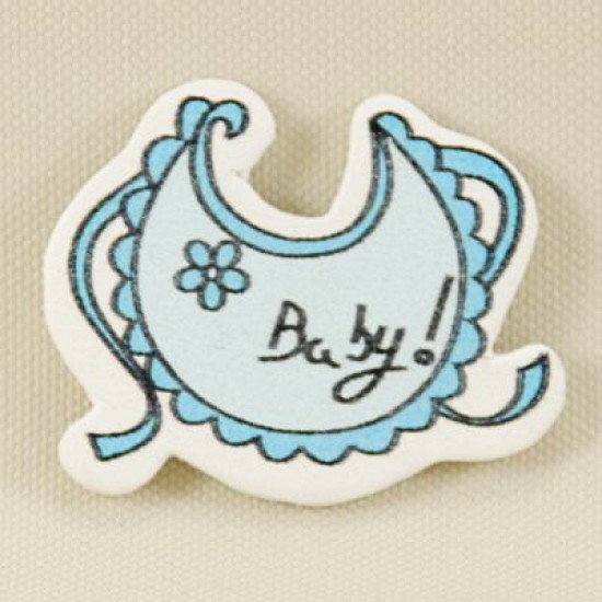 Bebek Önlüğü Şeklinde Mavi Sticker Ahşap Bebek Şekeri Süsü 20 Adet