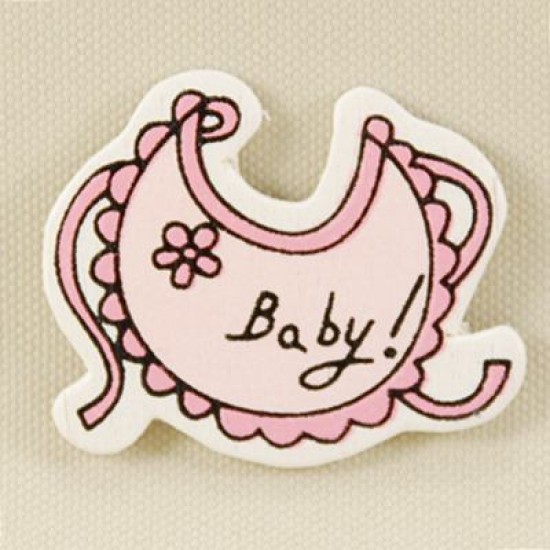 Bebek Önlüğü Şeklinde Pembe Sticker Ahşap Bebek Şekeri Süsü 20 Adet