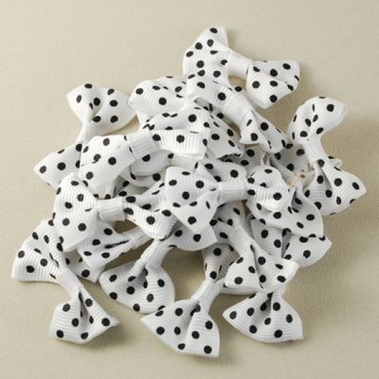 Beyaz puantiyeli Kumaş Papyon Süs 20 Adet - 3.5 cm
