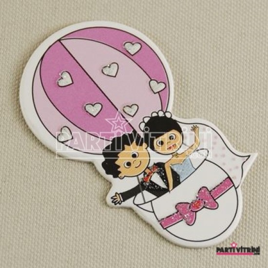 Gelin damat Balona Binmiş Pembe Ahşap Çıkartma Nikah Şekeri Süsü 20 Adet