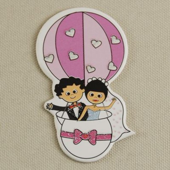 Gelin damat Balona Binmiş Pembe Ahşap Çıkartma Nikah Şekeri Süsü 20 Adet