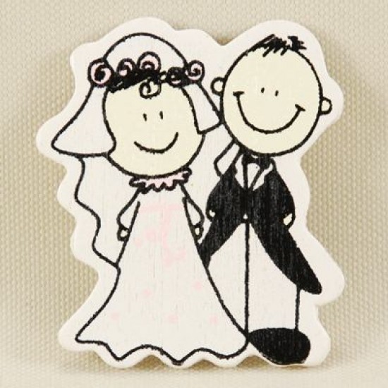 Gelin Ve Damat Ahşap Çıkartma Nikah Şekeri Süsü 20 Adet