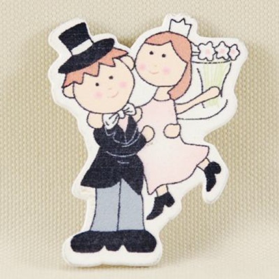Gelin Ve Damat Buket Çiçekli Ahşap Çıkartma Nikah Şekeri Süsü 20 Adet
