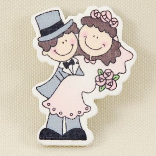 Gelin Ve Damat Görselli No2 Ahşap Çıkartma Nikah Şekeri Süsü 20 Adet