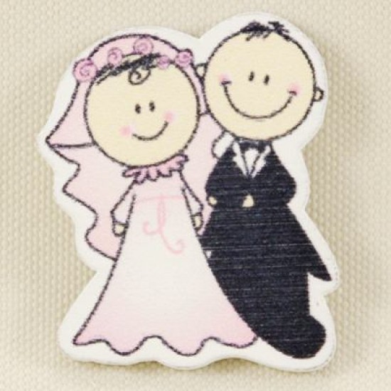 Gelin Ve Damat Pembe Gelinlikli Ahşap Çıkartma Nikah Şekeri Süsü 20 Adet
