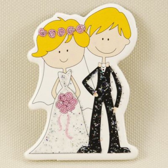 Gelin Ve Damat Sarışın Ahşap Çıkartma Nikah Şekeri Süsü 20 Adet