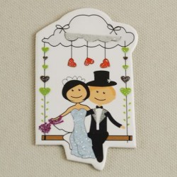 Kalp Salıncağa Binen Gelin Damat Ahşap Çıkartma Nikah Şekeri Süsü 20 Adet