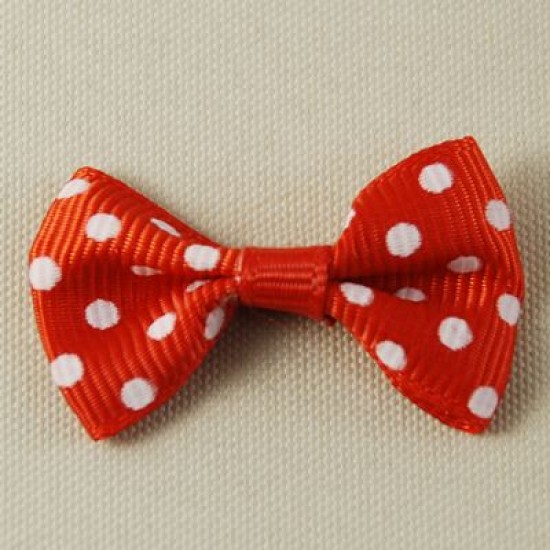 Kırmızı puantiyeli Kumaş Papyon Süs 20 Adet - 3.5 cm