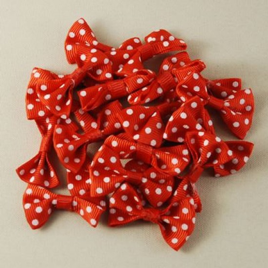 Kırmızı puantiyeli Kumaş Papyon Süs 20 Adet - 3.5 cm