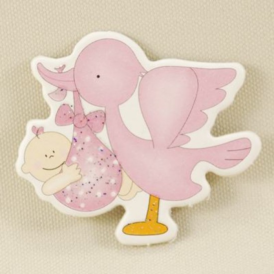 Kuşun Ağzındaki Kundak Pembe Ahşap Bebek Şekeri Süsü 20 Adet