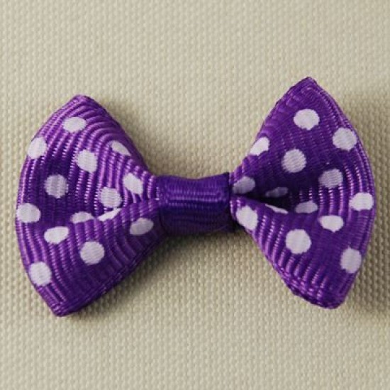 Mor puantiyeli Kumaş Papyon Süs 20 Adet - 3.5 cm