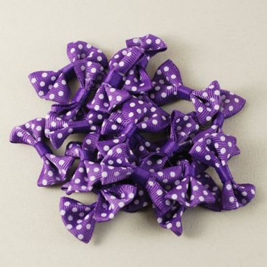 Mor puantiyeli Kumaş Papyon Süs 20 Adet - 3.5 cm
