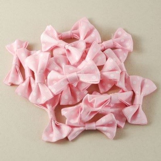 Pembe puantiyeli Kumaş Papyon Süs 20 Adet - 3.5 cm