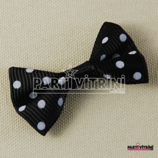 Siyah puantiyeli Kumaş Papyon Süs 20 Adet - 3.5 cm