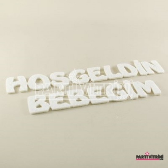 Hoşgeldin Bebeğim Beyaz Keçe Yazı Büyük Harf 23cm