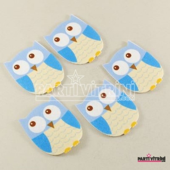 Keçe Mavi Süs Baykuş 5 Adet 5 Cm