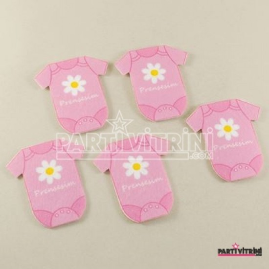 Keçe Pembe Süs Bebek Tulumu 5 Adet 6 Cm