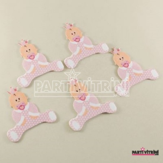 Keçe Pembe Süs Kız Bebek 5 Adet 7 Cm