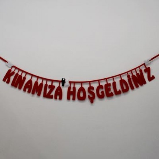 Kınamıza Hoşgeldiniz Yazılı Kırmızı Keçe Kapı Süsü 165 Cm