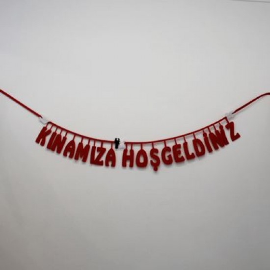 Kınamıza Hoşgeldiniz Yazılı Kırmızı Keçe Kapı Süsü 165 Cm
