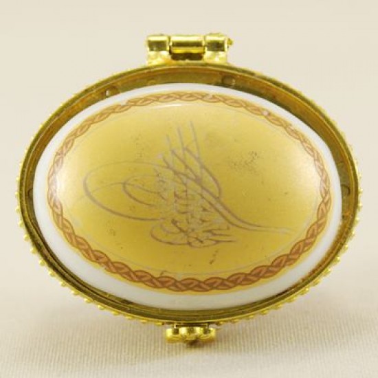 Porselen Altın Rengi Osmanlı Turalı Oval Şekerlik 5 Cm
