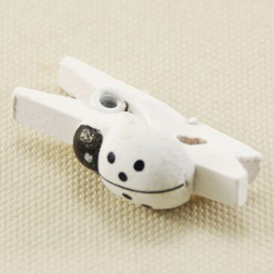 Uğur Böceği Mandal Minik Ahşap Beyaz 25 mm X 7 mm 50 Adet