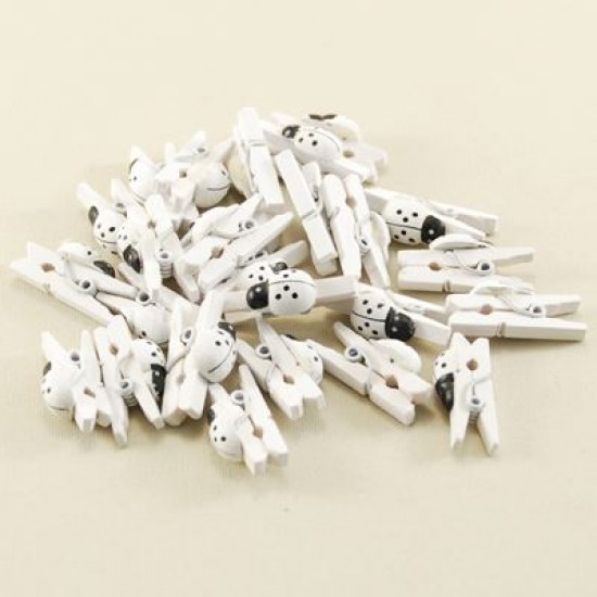 Uğur Böceği Mandal Minik Ahşap Beyaz 25 mm X 7 mm 50 Adet