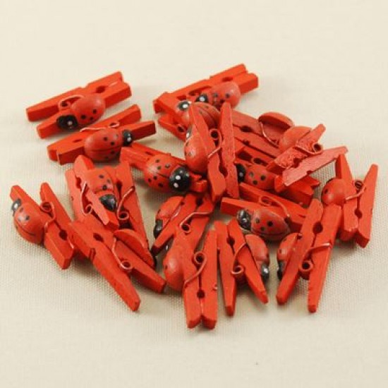 Uğur Böceği Mandal Minik Ahşap Kırmızı 25 mm X 7 mm 50 Adet
