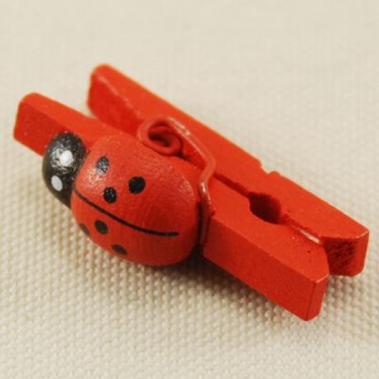 Uğur Böceği Mandal Minik Ahşap Kırmızı 25 mm X 7 mm 50 Adet