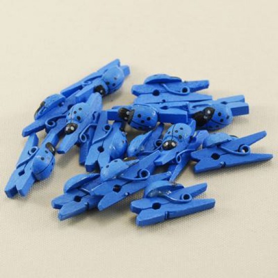 Uğur Böceği Mandal Minik Ahşap Mavi 25 mm X 7 mm 50 Adet