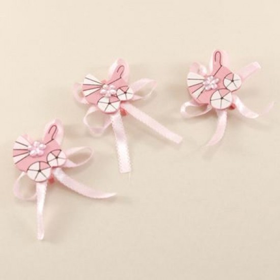 Ahşap Puset Aksesuarlı Taşlı Fiyonklu 12 Adet Pembe Süs 7 Cm