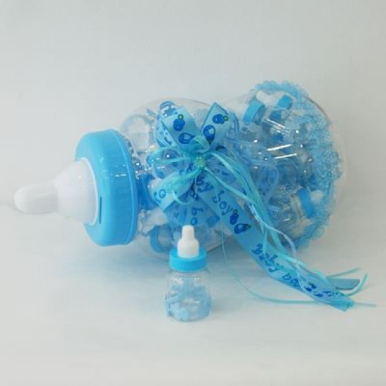 Dev Biberon İçinde 30 Biberon Şeklinde Mavi Bebek Şekeri Kutusu