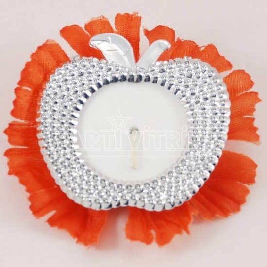 Elma Figürlü Mumlu Kına El Gülü 2 Adet Gümüş Renk