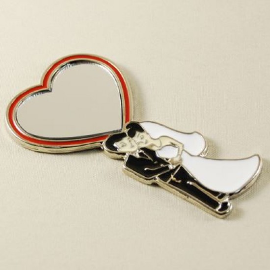 Gelin Ve Damat Kalp Aynalı Metal Nikah Şekeri Süsü