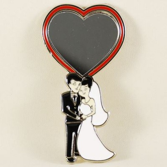 Gelin Ve Damat Kalp Aynalı Metal Nikah Şekeri Süsü